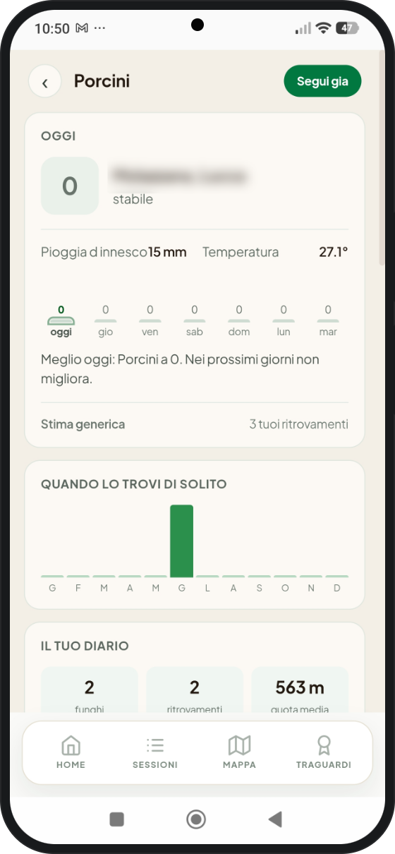 Scheda porcini con previsione dinamica a sette giorni